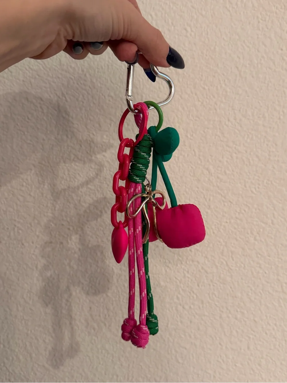 BRAND NEW Pink & Green Cherry Keychain Charm - Picture 1 of 3